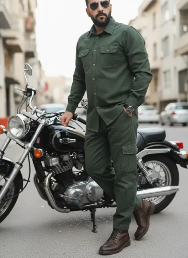 ست پیراهن و شلوار کتان مردانه یاشیل - سبز یشمی - تصویر 2