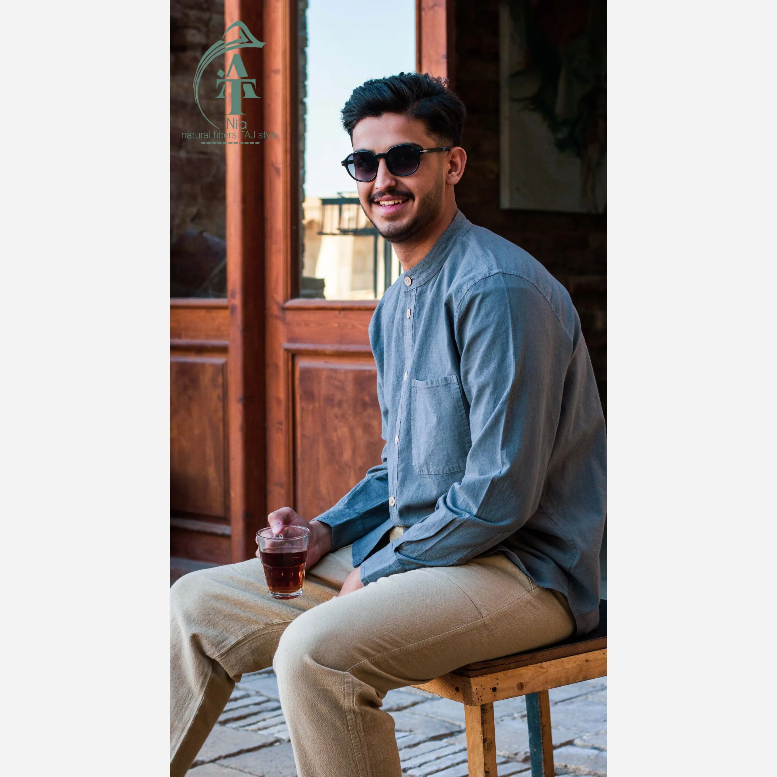 پیراهن مردانه الیاف طبیعی 100 درصد پنبه مدل تمام دکمه مچ دار رنگ آبی - تصویر 2