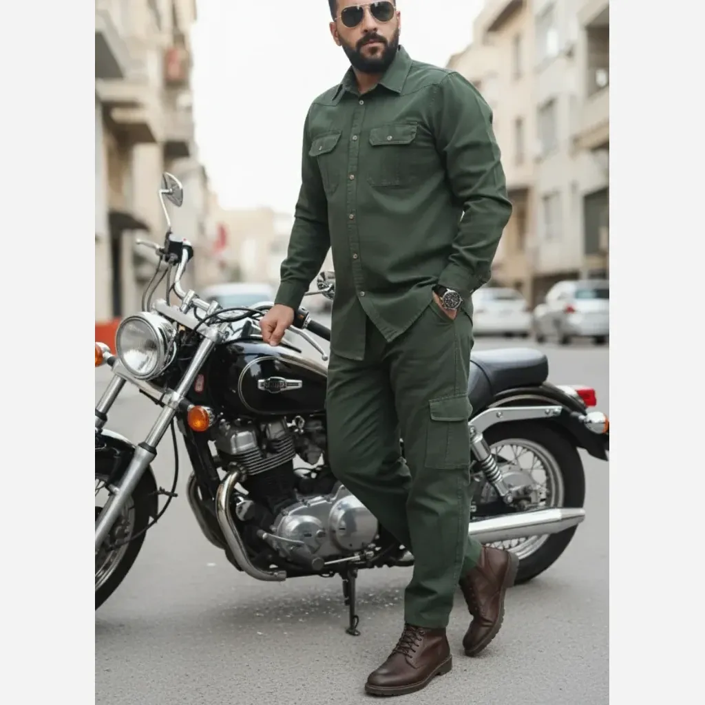 ست پیراهن و شلوار کتان مردانه مدل یاشیل رنگ سبز یشمی - تصویر 2